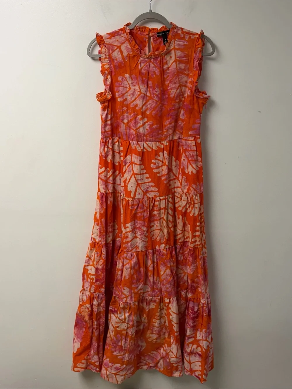Aqua x Studio 189 Sleeveless Ruffle Tiered Tropical Midi Dress Size Small